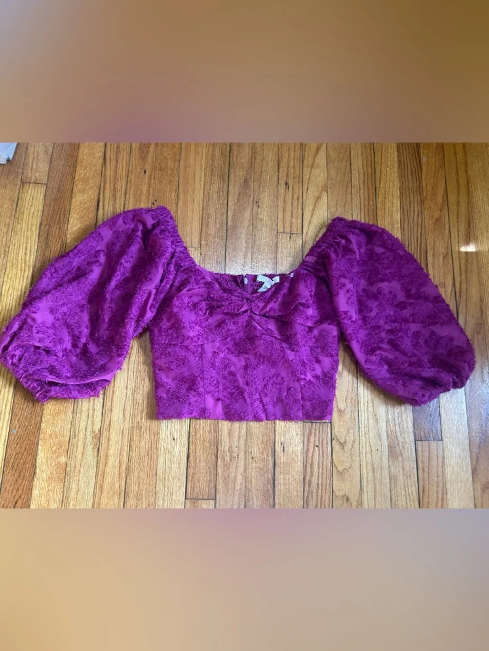 Anthropologie Hutch Kena Medley Cropped Puff Sleeve Blouse Berry Size L